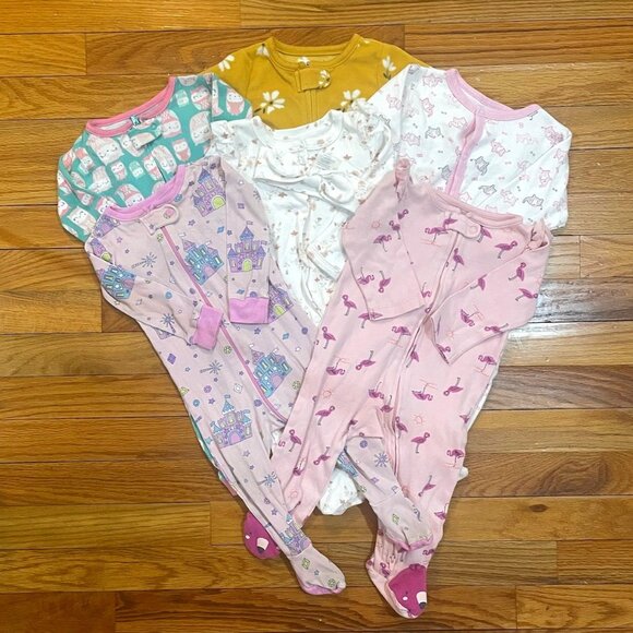 Girls 9 Month Footie Pajamas 6-Piece Lot - Picture 1 of 13